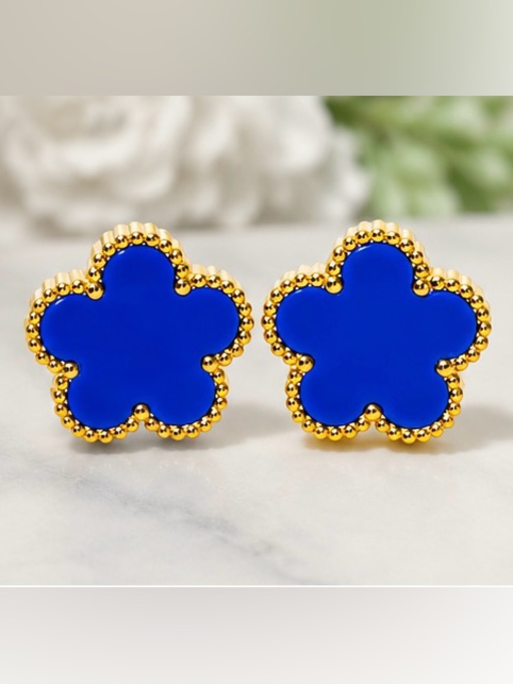 Gold Plated Blue Clover Stainless Steel Stud Earrings| 💙✨